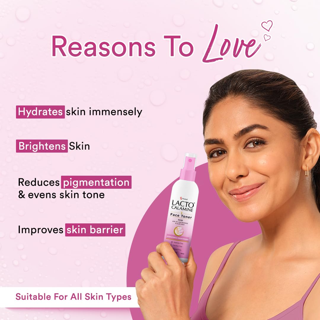 Lacto Calamine Rose Water Toner For Glowing Skin | 120ml | Gulab Jal Face Toner | Rosewater with Aloe Vera & 2% Niacinamide | Cleanses, Hydrates & Moisturises Skin | No Sulphate, Alcohol, & Parabens