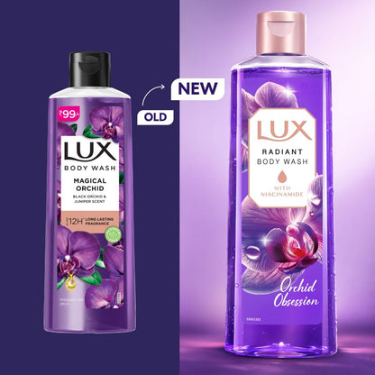 LUX Orchid Obsession Bodywash, 245ml, for Radiant & Bouncy Skin feel, with Niacinamide & Exotic Orchid fragrance, Upto 12Hr Long-Lasting Fragrance