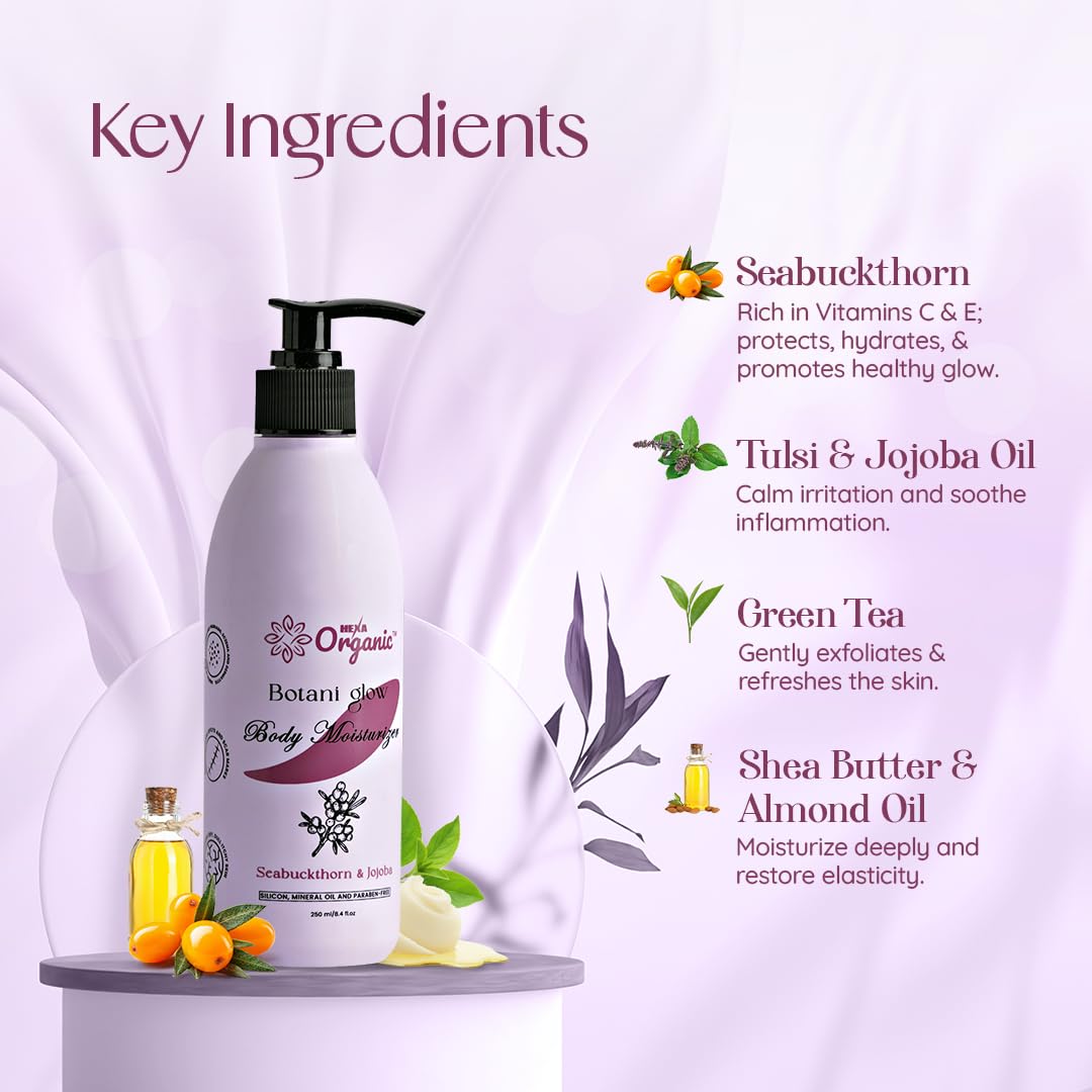 Botani Glow Herbal Moisturizer – With Seabuckthorn, Amla, Tulsi, Green Tea, Aloe Vera, Jojoba & Almond Oil | Deep Hydration, Skin Regeneration, Glow & Nourishment | For All Skin Types | 250 ML