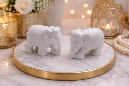 Marble Dust White Elephant Pair | Handmade Elephant Statue | Home Decor Showpiece | Pooja Vastu Feng Shui Lucky Gift Item | 6 cm | Set of 2