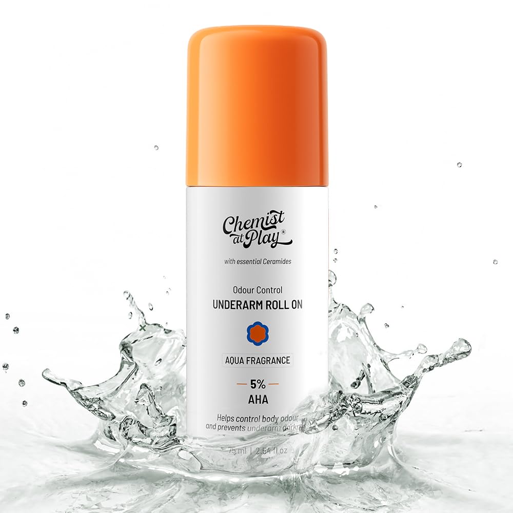 Chemist At Play UnderArm Roll On For Sensitive Skin | Aqua Fragrance | 75ml 4% Lactic Acid & 1% Mandelic Acid | Fades Underarm Pigmentation & Reduces Body Odour | 0% Aluminium & Alcohol |Sensitive Skin