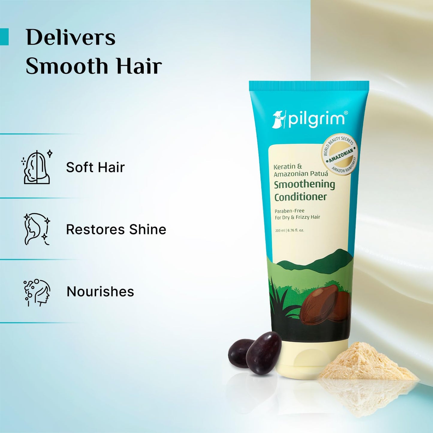Pilgrim Amazonian Patuá & Keratin Hair Smoothing Conditioner-Unscented- For Dry & Frizzy Hair With Sacha Inchi|Hair Conditioner For Smooth & Silky Hair|Silicone Free|Women & Men|200 Millilitre