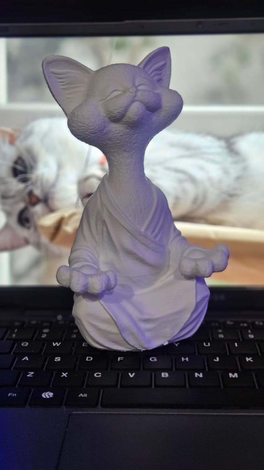 Meditation Cat Statue White | 3D Printed Yoga Cat Figurine | Sitting Cat Sculpture with Serene Expression | Aesthetic Home Décor Showpiece & Gift Item