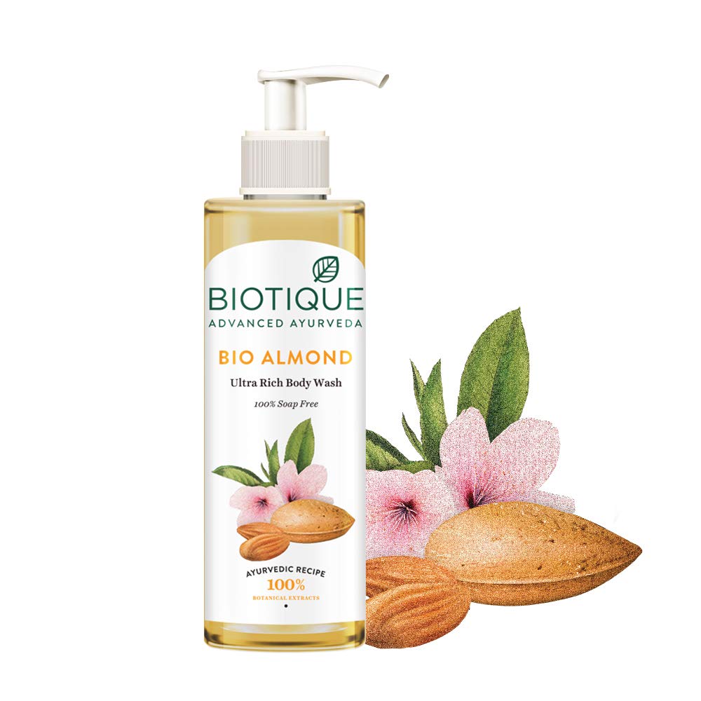 Biotique Almond Oil Ultra Rich Body Wash| Maintains Skin’s Natural pH |100% Botanical Extracts| Soap-Free Body Wash Suitable for All Skin Types | 200mL