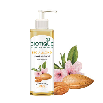 Biotique Almond Oil Ultra Rich Body Wash| Maintains Skin’s Natural pH |100% Botanical Extracts| Soap-Free Body Wash Suitable for All Skin Types | 200mL