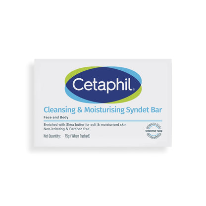 Cetaphil Cleansing and Moisturising Syndet Bar, Shea Butter,For Face & Body, Sensitive skin, 75g