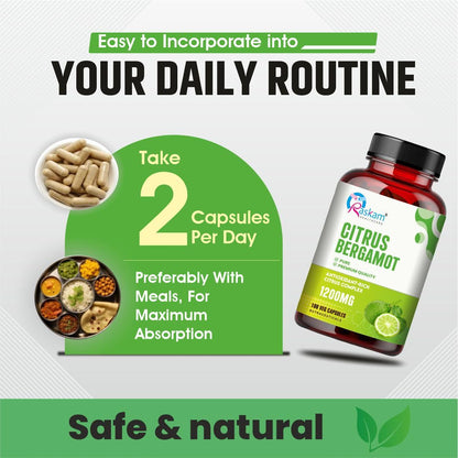 Citrus Bergamot 1200mg Supplement, 100 Veg Capsules, Antioxidant-Rich Complex for Heart Health and Immune Support