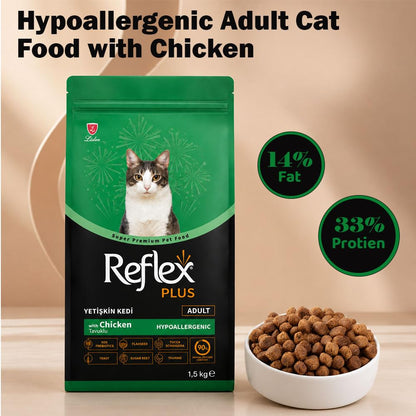 Reflex Plus Adult Dry Cat Food with Chicken, Complete & Balanced Nutrition for Adult Cats, Supports Immunity, Digestion, Healthy Skin & Coat (400g)