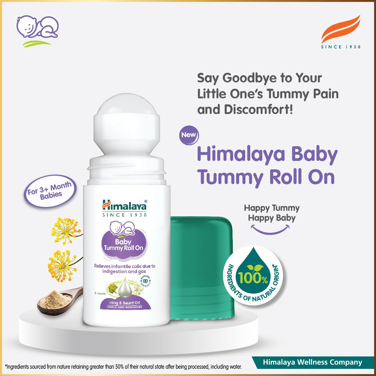 Himalaya Baby Tummy Roll On (40ml) with 5 Natural Oils including Hing, Saunf, Cardamom | Eases Tummy Discomfort & Indigestion | Pediatrician Tested | Clinically Tested