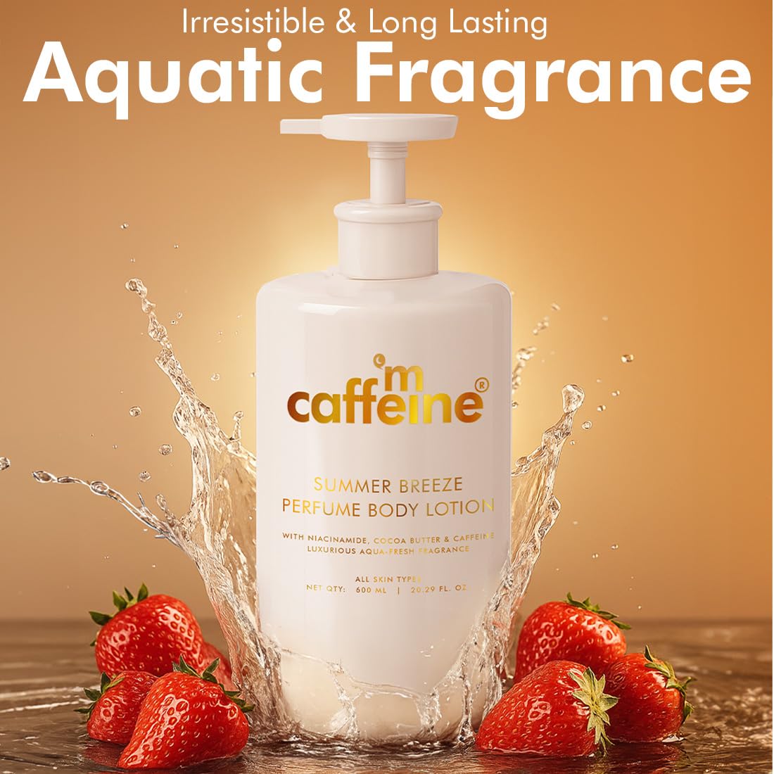 mCaffeine Summer Breeze Perfume Body Lotion| Niacinamide, Cocoa Butter & Shea Butter For Deep Moisturization | Lightweight, Non-Sticky | Aqua-Fresh Beachy Fragrance | Body Lotion For Dry Skin - 600ml