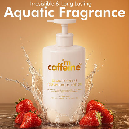 mCaffeine Summer Breeze Perfume Body Lotion| Niacinamide, Cocoa Butter & Shea Butter For Deep Moisturization | Lightweight, Non-Sticky | Aqua-Fresh Beachy Fragrance | Body Lotion For Dry Skin - 600ml