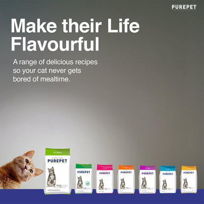 Purepet Adult Dry Cat Food 1kg Pack | Chicken & Vegetable Flavour | Prevents Hairballs | Supports Heart Function | Promotes Skin Wellness | Enriched with Taurine