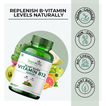 Simply Herbal Plant Based Vitamin B12 Capsules Improves Your Brain Function & Nervous System for Men & Women, (60 Capsules)