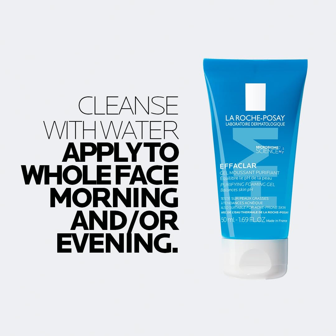 La Roche-Posay skincare product with usage instructions on a light gray background