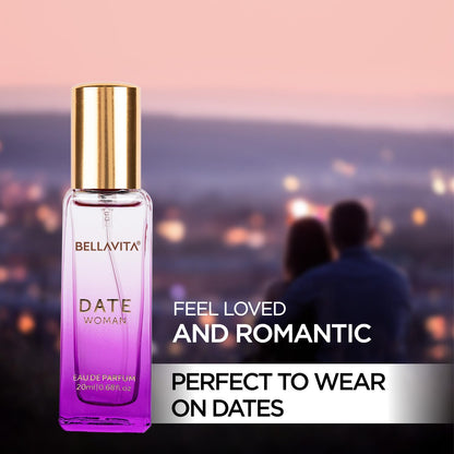 Bella Vita Luxury perfume bottle with romantic scene in the background