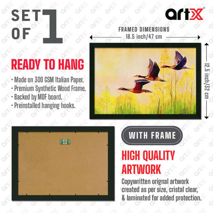 Birds Wall Decor Paintings with Frame for Home Decoration, Painting for Living Room - Framed Painting for Wall Decoration, 12.0 X 18.0 inches, Set Of 1