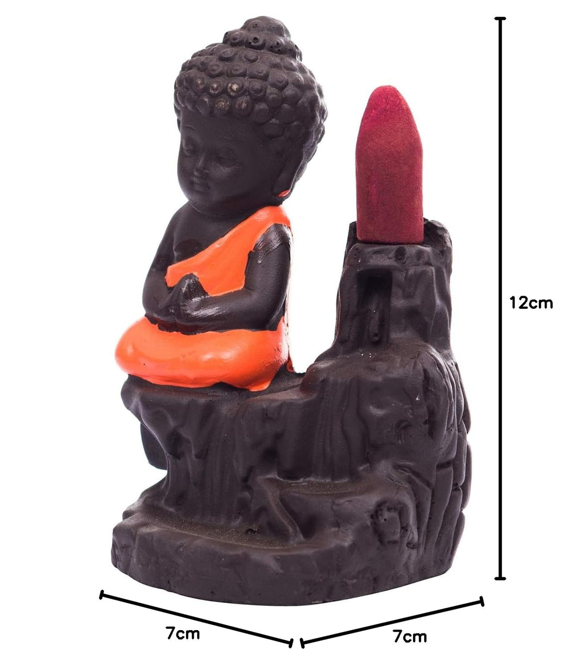 eCraftIndia Meditating Monk Buddha Smoke Backflow Cone Decorative Incense Holder (7 cm x 7 cm x 12, Red)