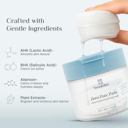 SeoulSkin Zero Pore Toner Pads | Dual-Textured Exfoliating & Hydrating Toner Pads | AHA + BHA + Allantoin | Reduces Blackheads, Oil & Pore Visibility | 70 N