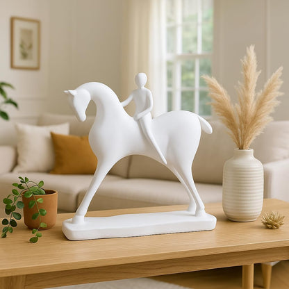 Elegant Horse with Rider Statue for Home Décor (Pack of 1, White)