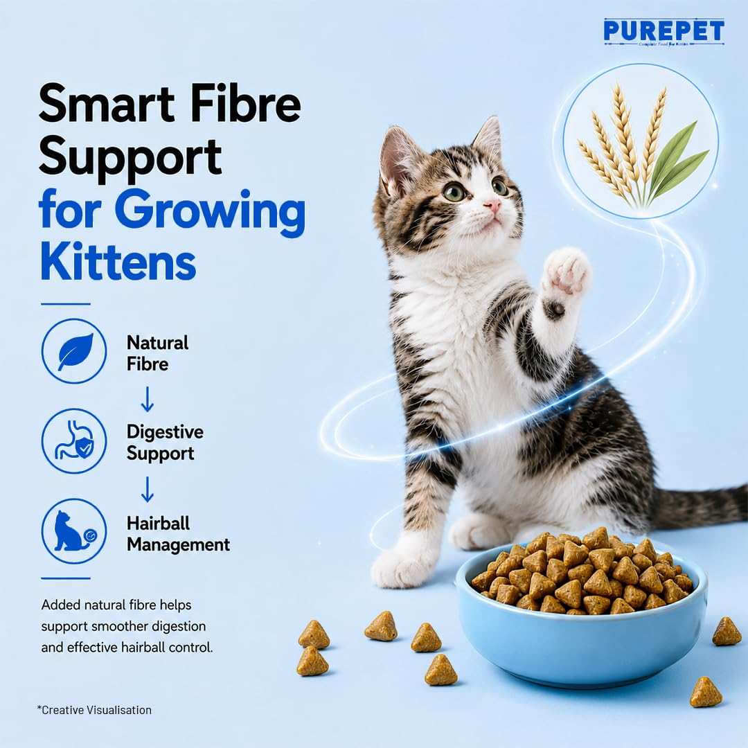 Purepet Kitten Dry Cat Food 1.2kg | Ocean Fish Flavour | Supports Active Behaviour | Hairball Control | Urinary Tract Health | Nutrient-Rich with Essential Minerals