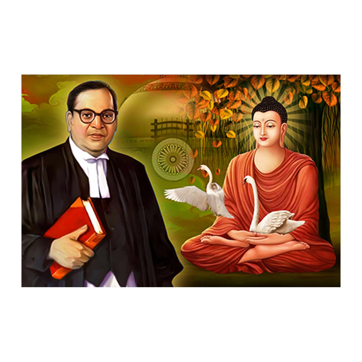 Buddha Ambedkar Paintings for Living room, Buddha Ambedkar Poster Big Size with Sparkle Coated Lamination - 40 (Self Adhesive) 18x24 Inch