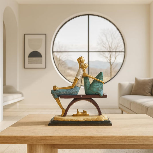 Modern Artistic Couple on Bench Figurine | Resin Home Decor Accent | Unique Art Piece for Living Room, Office, or Shelf | Elegant and Whimsical Design - Multi-Color
