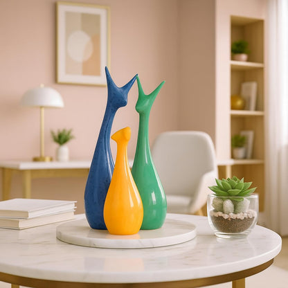 Beautiful Home Decor Lucky Deer Statue Family Ceramic Statues - (Set of 3, Yellow Green & Blue)