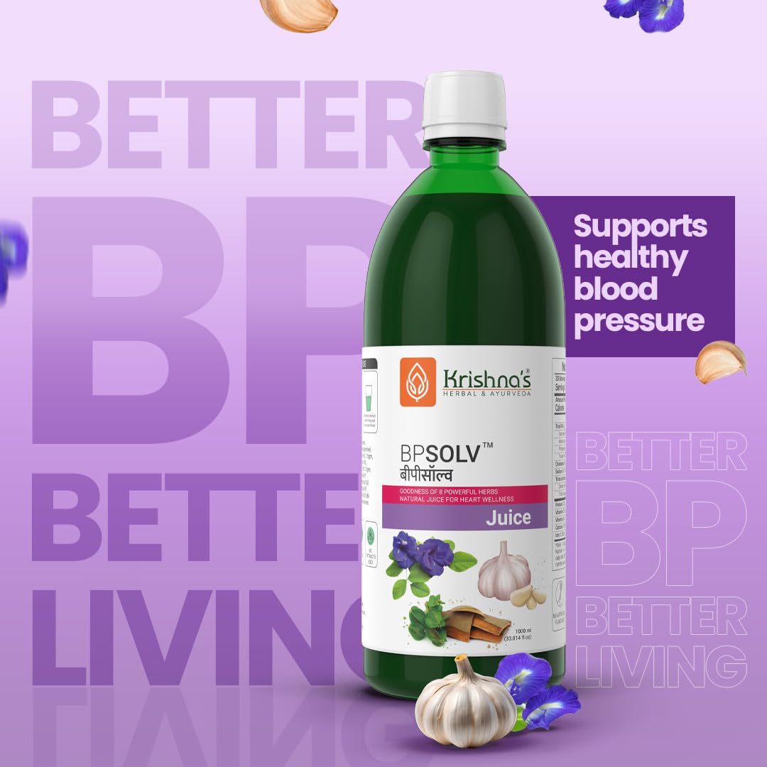 Krishna's BPSOLV Juice with 8 Herbs – Natural Support for Blood Pressure | Herbal Formula for Heart Health, Circulation & Overall Wellness - 1000 ml