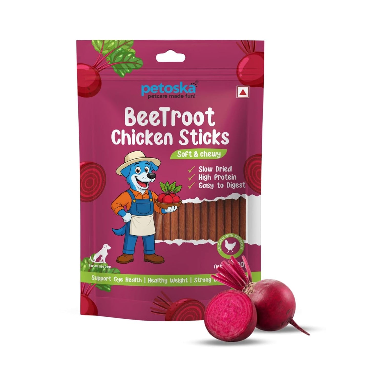 Petoska Chicken & Beetroot Dog Treats – 100 g Crunchy Natural Chew Sticks for Puppies & Adult Dogs, Nutrient-Rich Training & Reward Snack