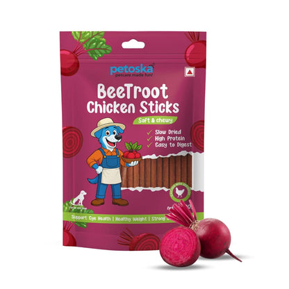 Petoska Chicken & Beetroot Dog Treats – 100 g Crunchy Natural Chew Sticks for Puppies & Adult Dogs, Nutrient-Rich Training & Reward Snack