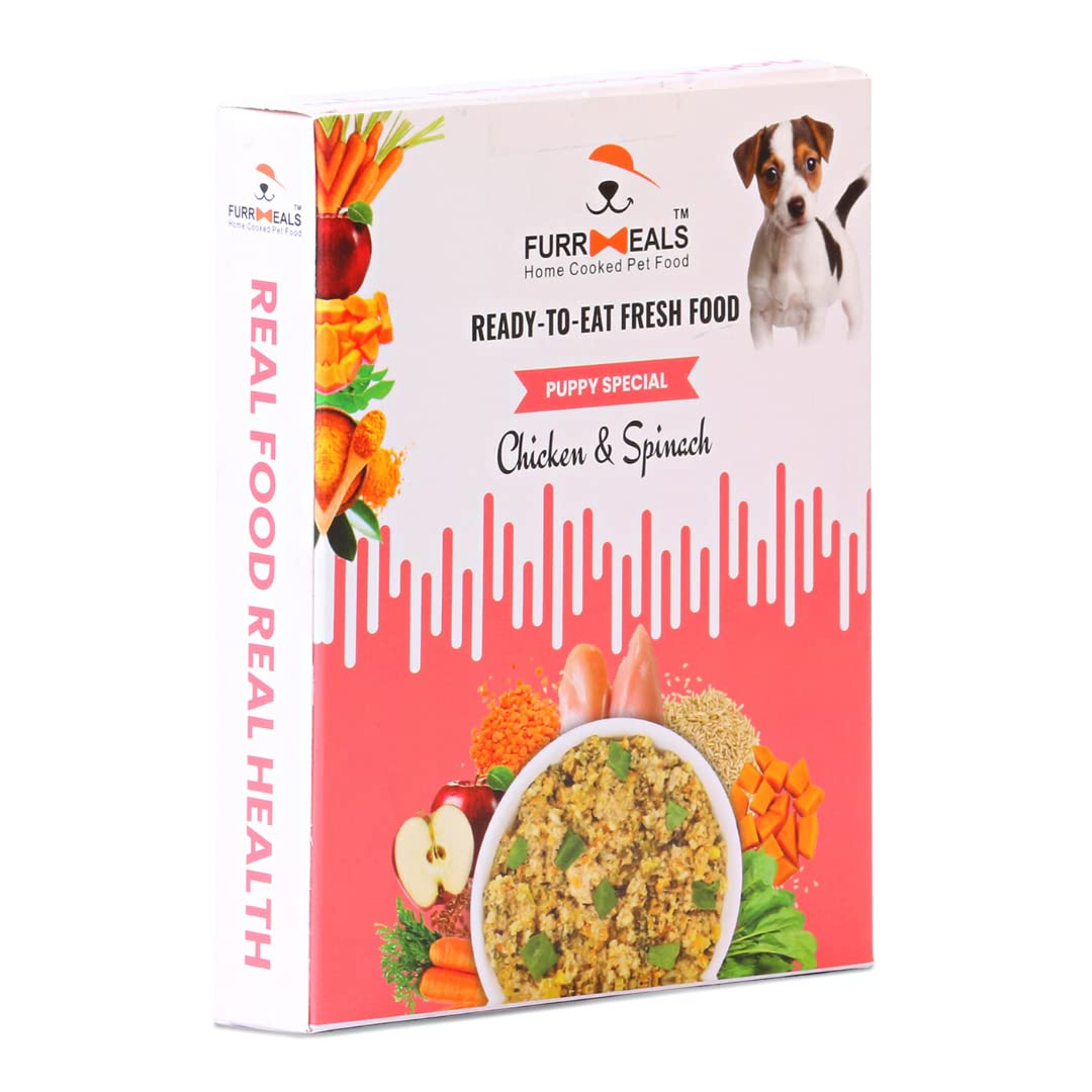 FurrMeals Wet Puppy Food | Chicken and Spinach | Pack of 1 x 300g | All Breed | Gluten Free | Preservative Free | Ready-to-Eat Fresh Dog Food