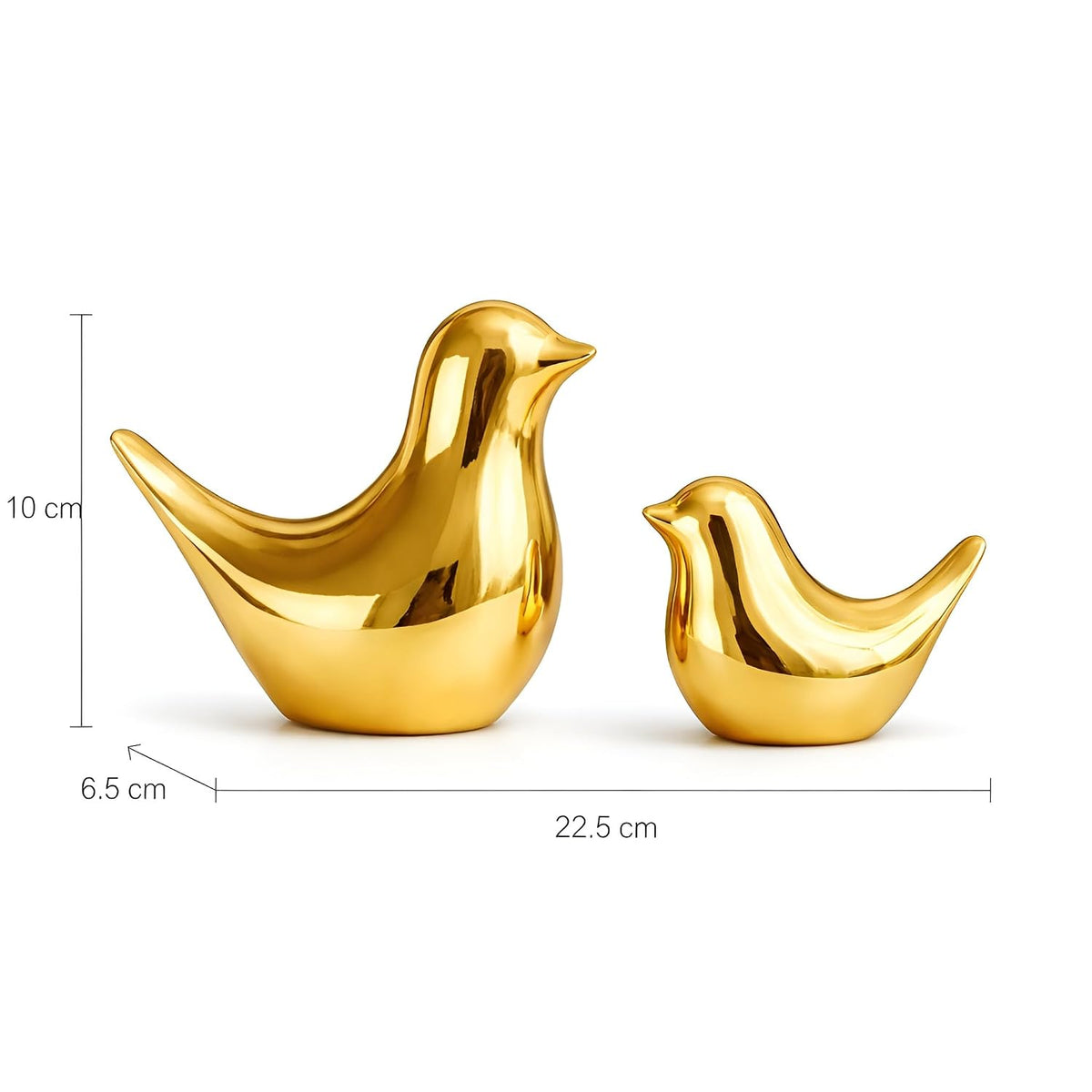 Ceramic Golden Blessing Birds Figurine for Home Decor | Living Room, Bedroom, Office Desk, Cabinets - (Pack of 2, Golden)