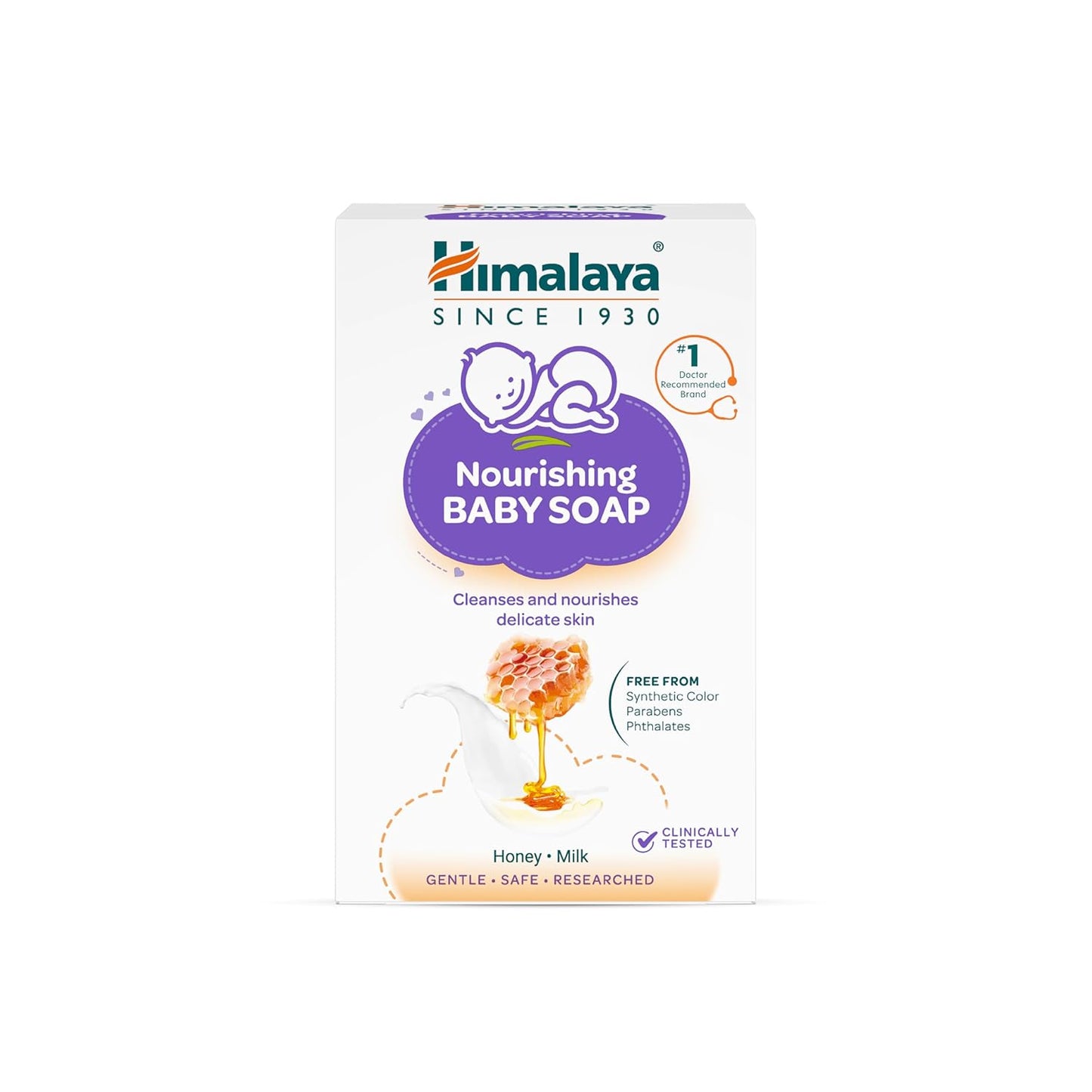 Himalaya Nourishing Baby Soap for Sensitive Skin - 75g | Honey Milk Complex with Sunflower Oil to Nourish Skin| Free From Harsh Chemicals | #1 Doctor Recommended Brand