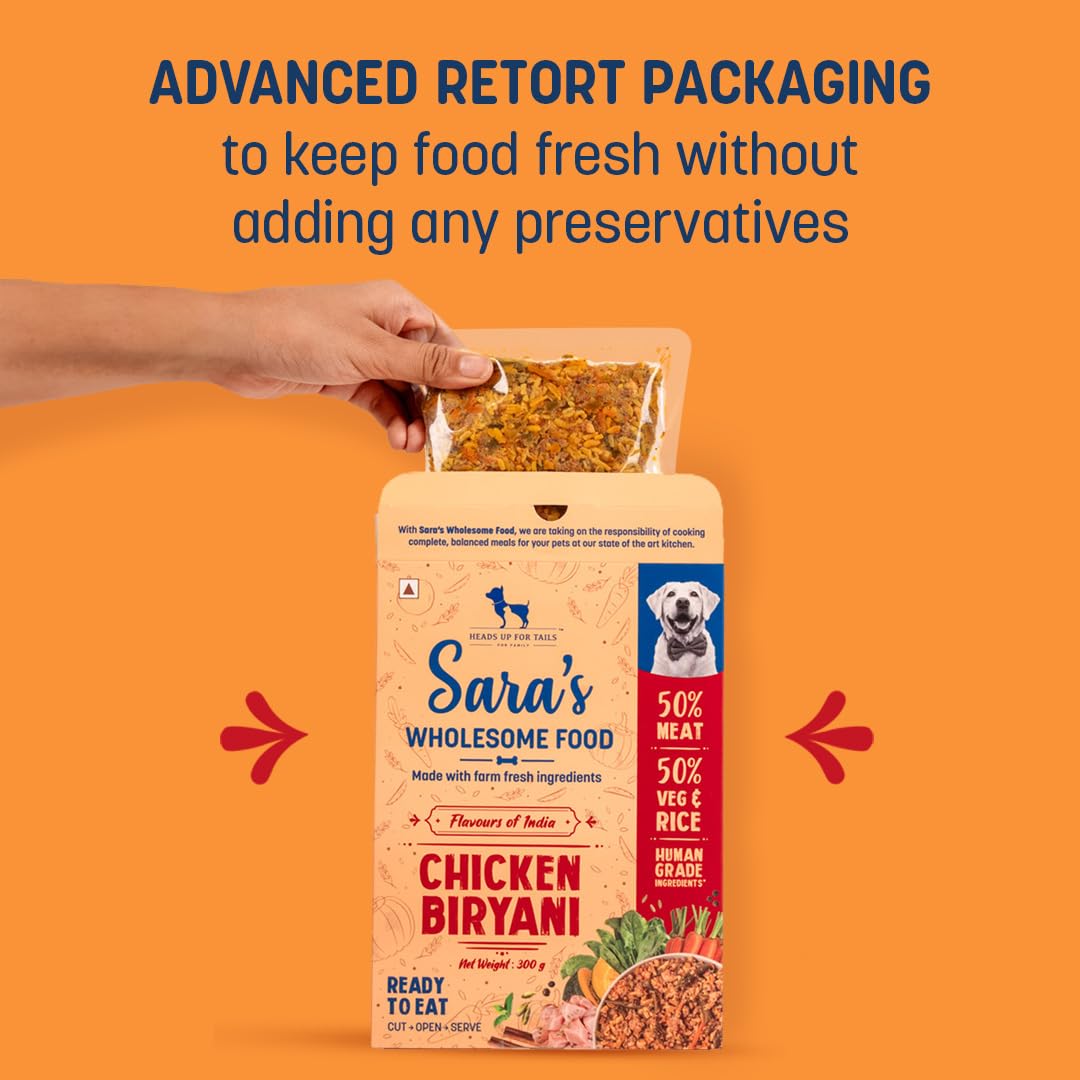 Sara's Wholesome by HUFT Chicken Biryani Wet Dog Food – 300 gm | Human-Grade Ingredients | High-Protein, Natural & Preservative-Free | Suitable for Puppies & Adult Dogs