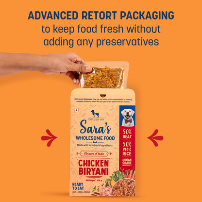 Sara's Wholesome by HUFT Chicken Biryani Wet Dog Food – 300 gm | Human-Grade Ingredients | High-Protein, Natural & Preservative-Free | Suitable for Puppies & Adult Dogs