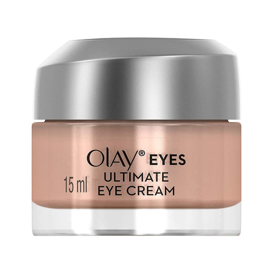 Olay Ultimate Eye Cream jar on a white background