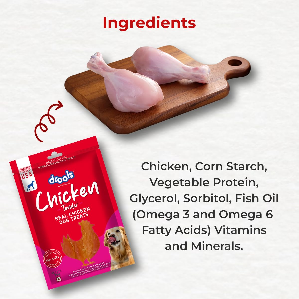 Drools Chicken Tender Dog Treat, 70 g | Made with Real Chicken | High Protein Training Treat | for Puppy & Adult Dogs