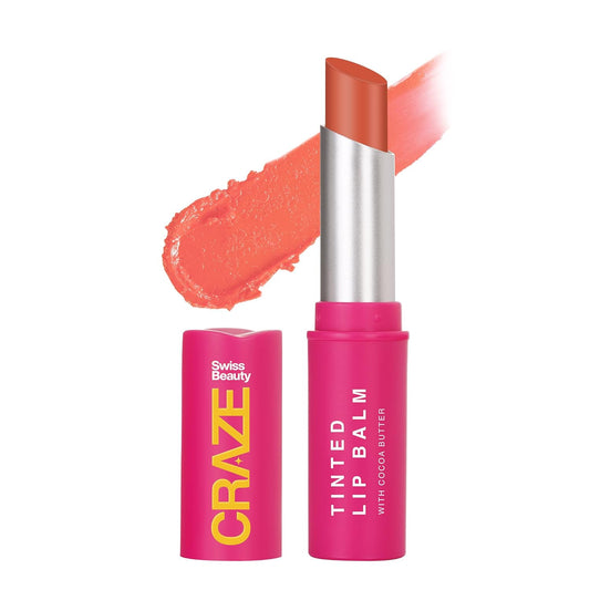 SWISS BEAUTY Craze Tinted Lightweight Sheer Lip Balm | Lip Protection And Lip Nourishment With Cocoa Butter | Shade- Fresh Orange, 3.2G