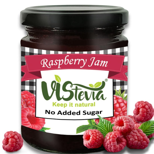 VIStevia Sugar Free Raspberry Jam (220 gm) | Diabetic & Keto Friendly | Sweetened with Stevia and Erythritol | 100% Natural | More Than 60% Whole Berries | Tastes Delicious