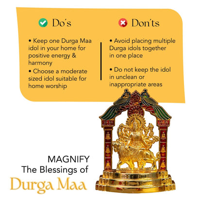 Metal Durga Maa Idol (Size: 10.1cm) | Durga MATA Murti for Home Decor & Puja Room | MATA Rani Darbar for Office Desk | Maa Durga Murti for Gift | Sherawali Idol