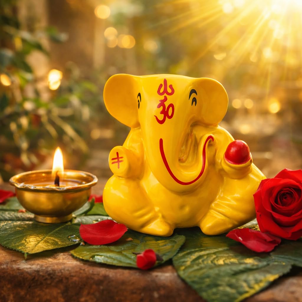 Resin Lord Ganesha Idol Car Dashboard 5x5cm (Yellow)