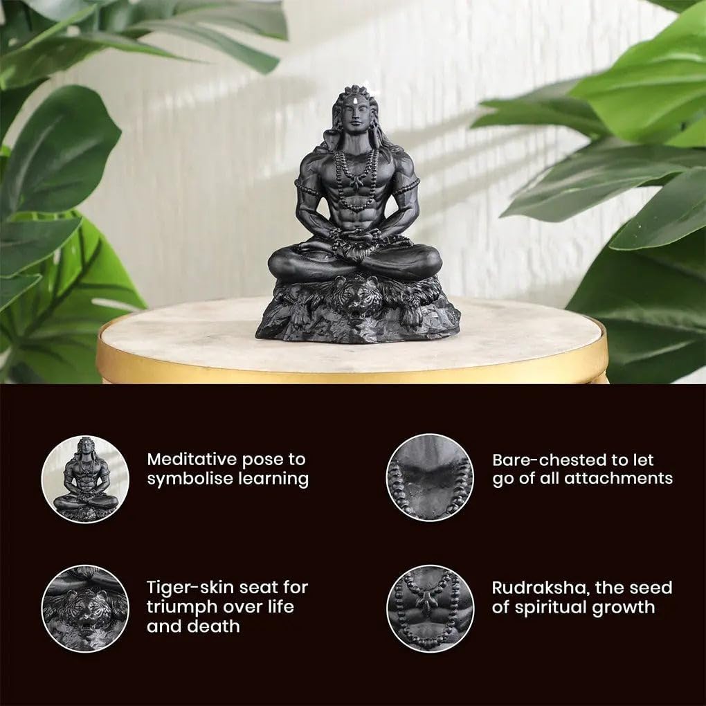 Shivji Idol for Car Dashboard, Home Temple & Office Desk | Compact Resin Mahadev Murti for Puja Room, Table Decor & Spiritual Gift | Small Lord Shiva Statue (Meditating Adiyogi)