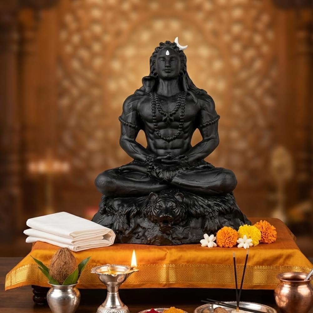 Shivji Idol for Car Dashboard, Home Temple & Office Desk | Compact Resin Mahadev Murti for Puja Room, Table Decor & Spiritual Gift | Small Lord Shiva Statue (Meditating Adiyogi)