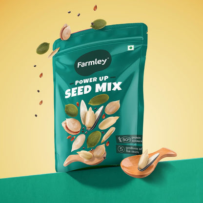 Farmley Seeds Mix, Edible Seed I Healthy Diet Snacks | 100% Natural, dietary fiber,omega-3s I Chia, Pumpkin,Flax, Watermelon and Sunflower Seeds (160 g (Pack of 1))