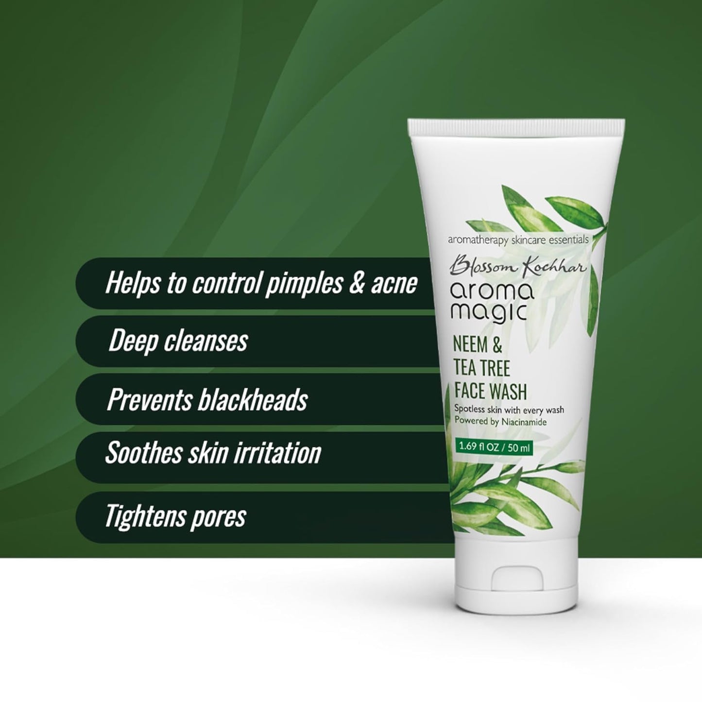 Aroma Magic Neem & Tea Tree Face Wash with 5% Niacinamide – Cleanser with Anti-Acne & Antibacterial Formula with Neem & Tea Tree Oil for Oily, Pimple-Prone Skin, 100ml