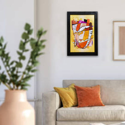 Abstract Modern Art Framed Painting | Ready to Hang- (Wooden Frame, Multicolor, 10inch x 14 inch)