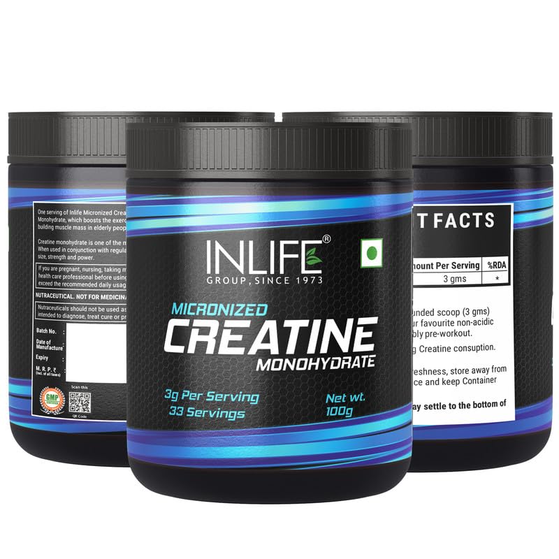 INLIFE Creatine Monohydrate 100g | Micronised Powder Supplement | Pre or Post Workout, Athletic Performance (Unflavoured)