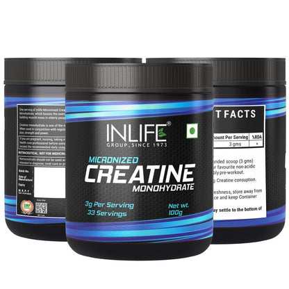 INLIFE Creatine Monohydrate 100g | Micronised Powder Supplement | Pre or Post Workout, Athletic Performance (Unflavoured)