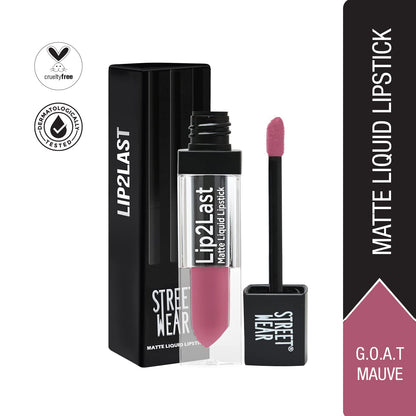 STREET WEAR Lip2Last Matte Liquid Lipstick -G.O.A.T Mauve (Mauve) - 5 ml - Transferproof, Smudgeproof, Mask Friendly, Non-Drying Formula, Enriched With Vitamin E - Lasts AM To PM!