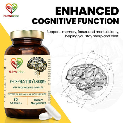 Nutraliebe Phosphatidylcholine & Phosphatidylserine Complex - Brain & Cognitive Support with Vitamin B12 & B6, 90 Capsules